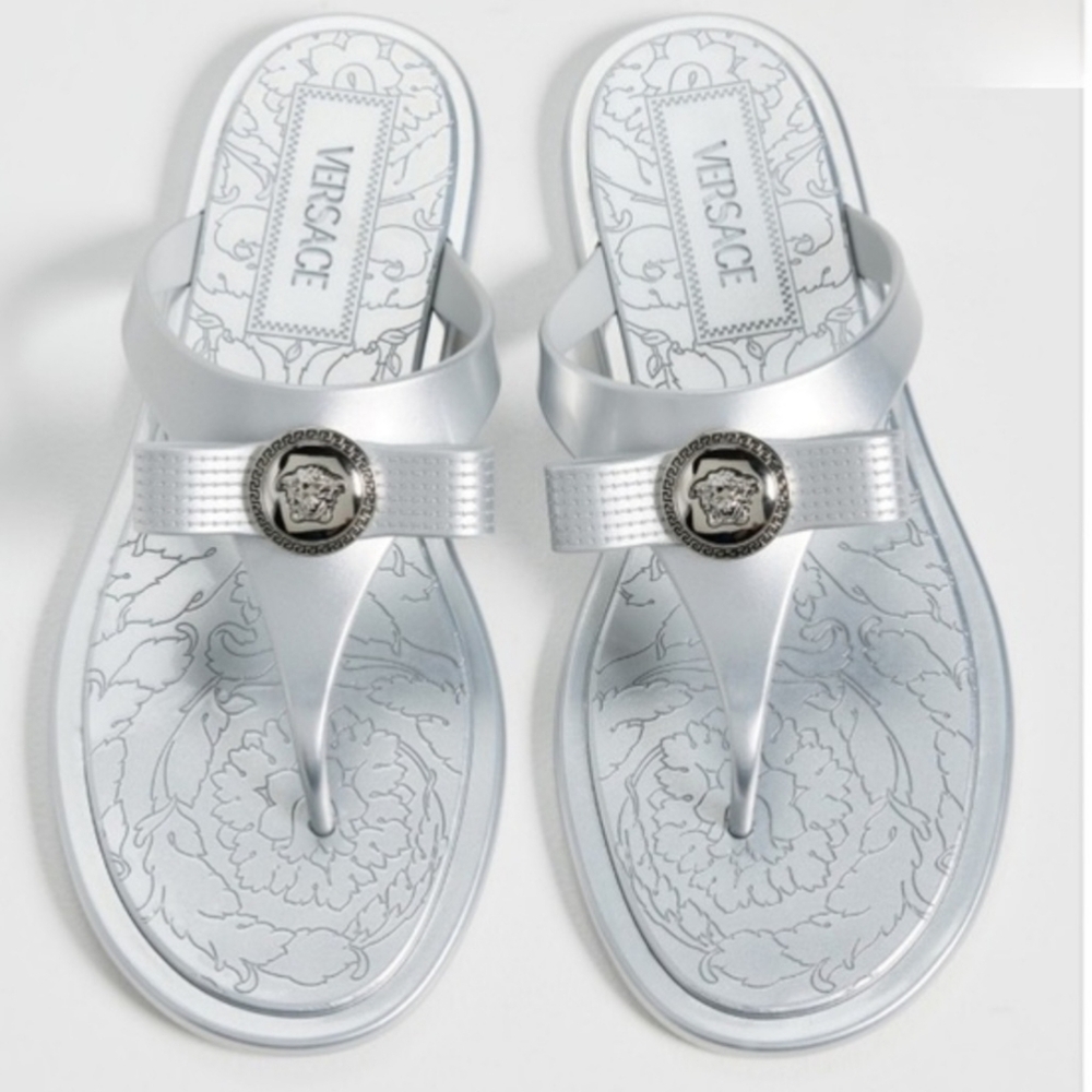Authentic Versace Metallic Silver Bow Sandals